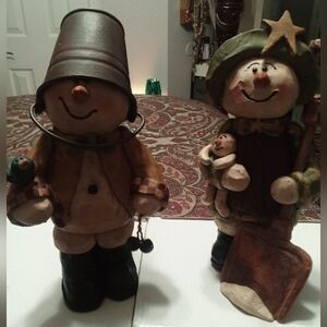 Suzi  Bucket  Blossom Snowman Figurine Set with Bucket Hat and Star Accents